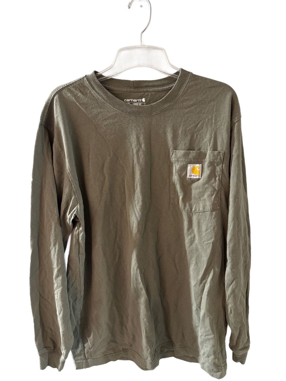 Carhartt Olive Green Long Sleeve Pocket Tee with Logo Patch